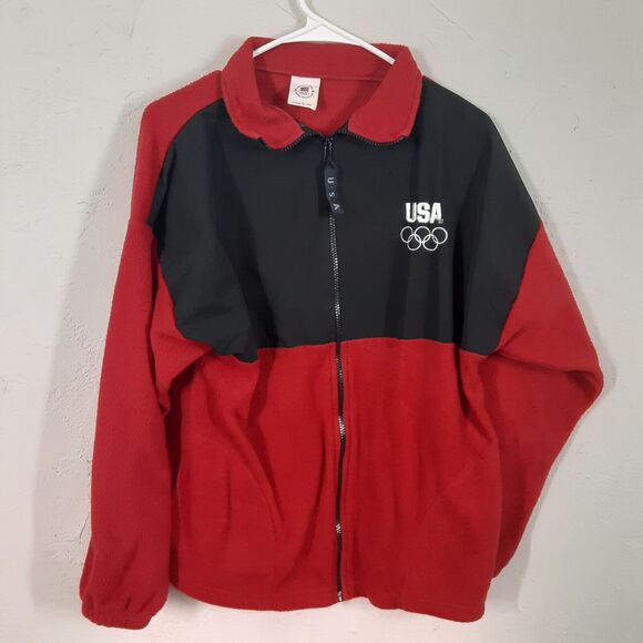 United States Olympic Committee Other - Olympic Committee Fleece Jacket Mens Large L Black Red Team USA Full Zip